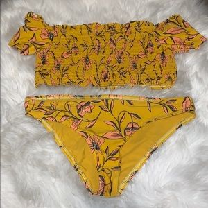 Yellow — fun print — Cap sleeve two piece swim